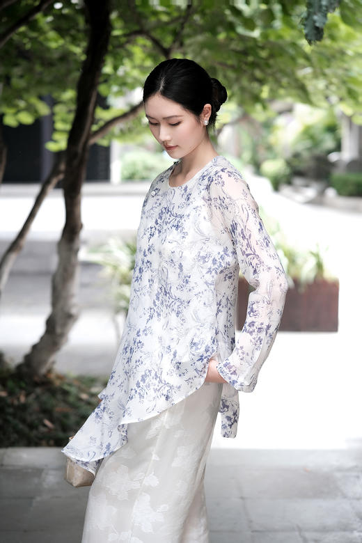 盛唐牡丹| 真丝雪纺斜襟女上衣 商品图2