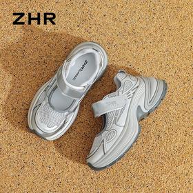 ZHR则则【6.5cm】厚底透气镂空老爹鞋女夏季魔术贴增高运动凉鞋女