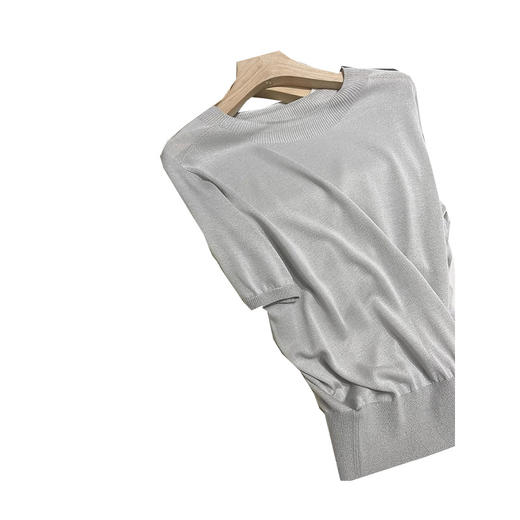 丁摩 桑蚕丝天丝短袖超薄针织套头衫 出游百搭宽松T恤5ZF-5195 商品图4