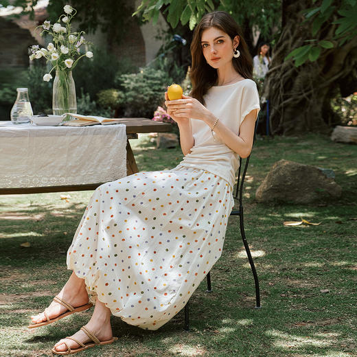 OLrain欧芮儿波点花苞裙花色半裙橡筋束腰半裙女夏季2025新款裙子 商品图2