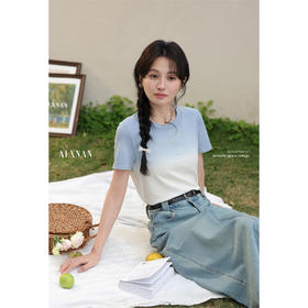 鹿向南「潮汐海岸」渐变色正肩短袖T恤女夏季休闲显瘦多巴胺上衣L537108