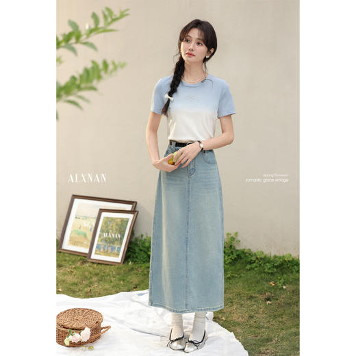 鹿向南「潮汐海岸」渐变色正肩短袖T恤女夏季休闲显瘦多巴胺上衣L537108 商品图4