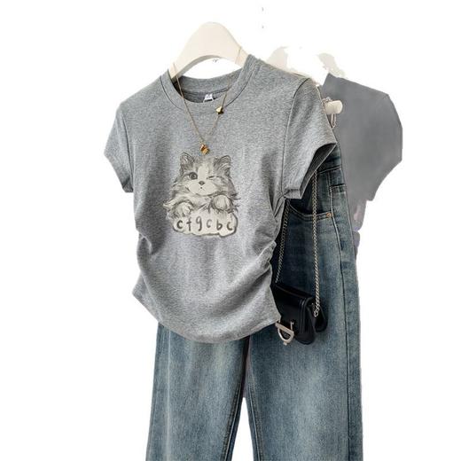 丁摩 胖mm大码女装夏季时髦洋气高级设计感遮肚子收腰显瘦短袖t恤上衣5ZF-5194 商品图3