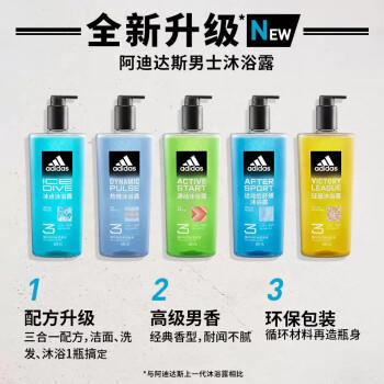 阿迪达斯（adidas）男士沐浴露洗发水洗面奶三效合一 游泳去氯持久留香清凉热情250ml /个人护理 /身体护理 /沐浴露 商品图1