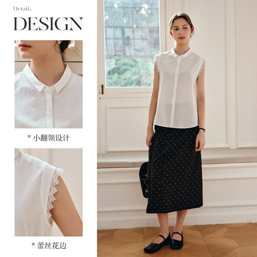 OLrain欧芮儿白色设计感衬衫女夏季2025新款翻领蕾丝拼接无袖上衣 商品图1