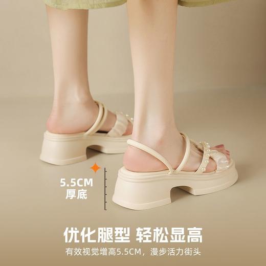 ZHR则则厚底珍珠拖鞋2025新款气质百搭网纱一字拖仙女外出拖鞋女 商品图5