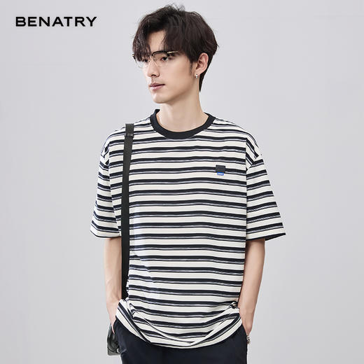 贝纳川夏季圆领条纹短袖T恤ECF214109 商品图3
