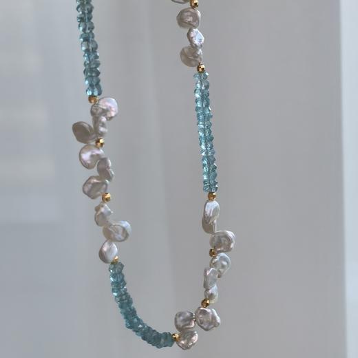 【甄珠贝】自带温柔和随性 蓝磷灰石和淡水无核花瓣珍珠项链 商品图2