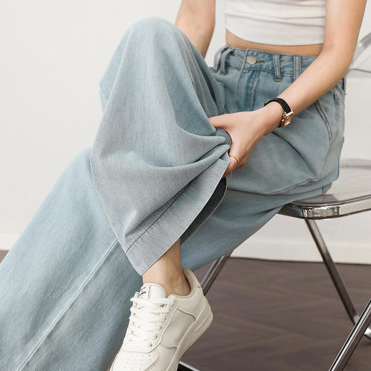 慵懒随性复古百搭水洗牛仔裤女夏季直筒阔腿裤配腰带H0051127 商品图3