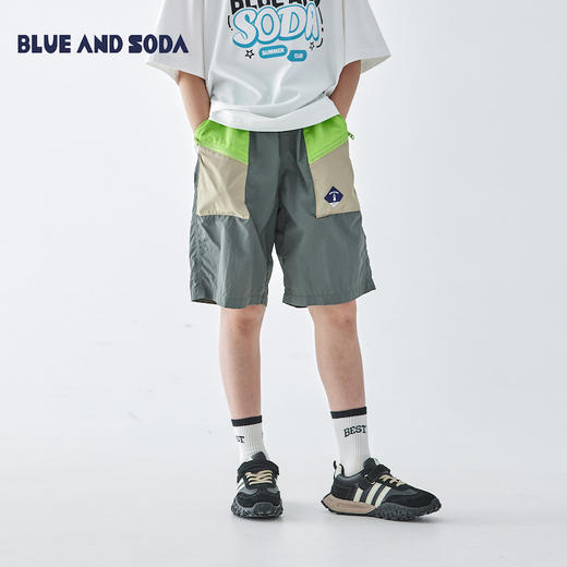 蓝汽水口袋拼接宽松短裤851B256041JX 商品图0