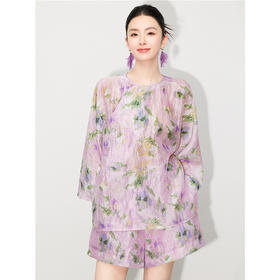 丁摩 夏季新款新中式斜襟宽松休闲衬衫松紧腰短裤套装女5ZF-4741