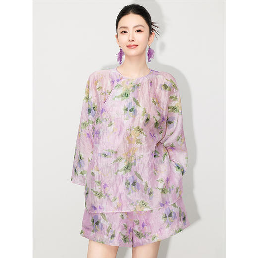 丁摩 夏季新款新中式斜襟宽松休闲衬衫松紧腰短裤套装女5ZF-4741 商品图0