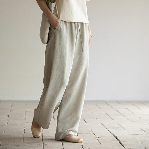 牧衣游原创 提花宽松裤子女夏新款轻薄清凉松紧腰百搭休闲裤 归丛 商品图0