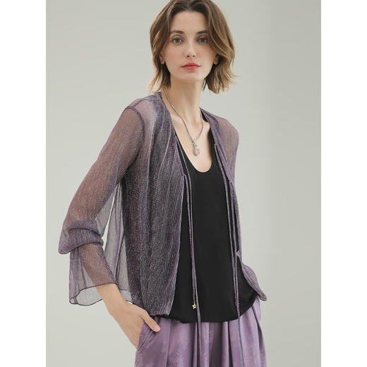 COCOBELLA银葱亮丝镂空针织衫女优雅浪漫遮阳小开衫LC606-3 商品图1