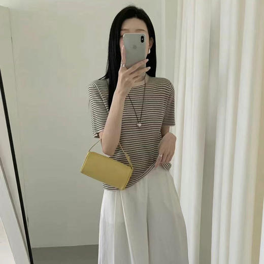 丁摩 春夏桑蚕丝+羊毛软糯舒适短袖针织衫时尚休闲条纹T恤上衣5ZF-25177 商品图8