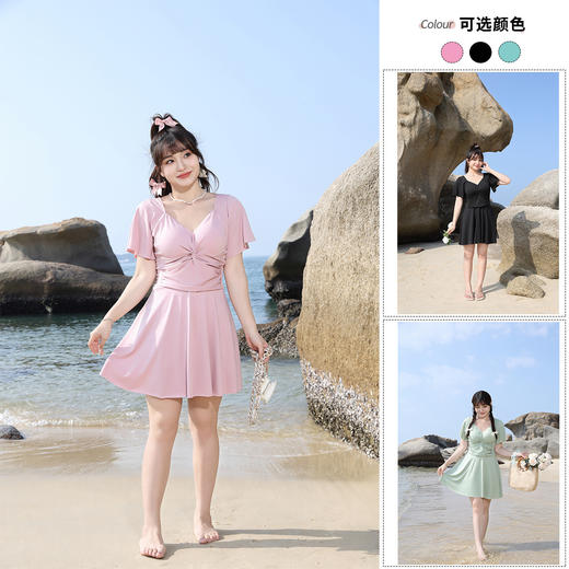 【大码泳衣女连体】保守胖mm180斤遮肉 性感大胸聚拢遮肚显瘦海边温泉泳装  商品图0