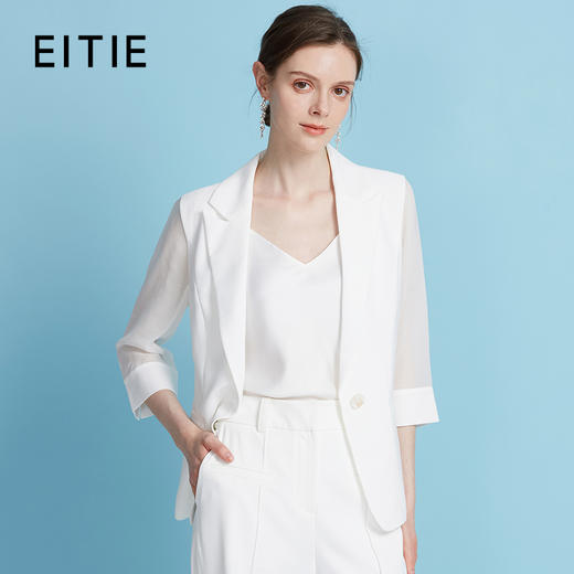 EITIE爱特爱精致薄纱拼接薄款气质通勤白色西装外套2025夏季新款A2503515 商品图0