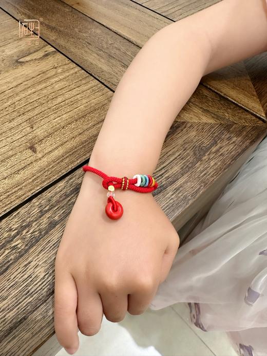 天然朱砂平安扣 五彩环编织红绳+丝绸香囊挂饰 商品图3