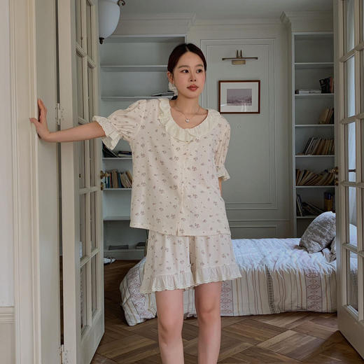 【呼吸气泡棉】2025夏季新款睡蕾丝碎花衣休闲家居服短袖短裤两件套装 商品图7