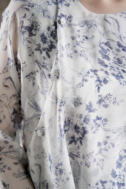 盛唐牡丹| 真丝雪纺斜襟女上衣 商品图4