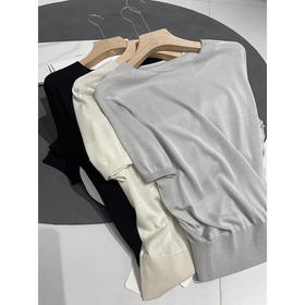 丁摩 桑蚕丝天丝短袖超薄针织套头衫 出游百搭宽松T恤5ZF-5195