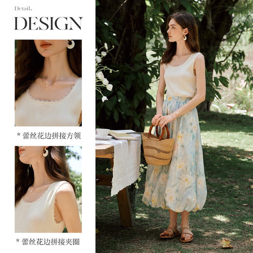 OLrain欧芮儿法式方领无袖花边毛针织套头衫夏季2025新款吊带背心 商品图1