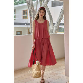 SimpleRetro天丝u领小衫半身裙两件套套装