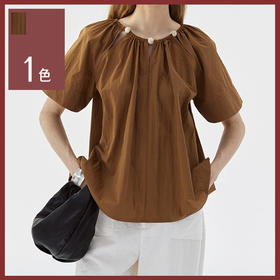 馥迦法式设计感钉珠插肩袖衬衫