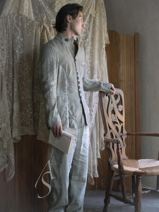 John Alexander Skelton 雾灰色意大利染棉麻MOONSAILOR长裤 商品图0