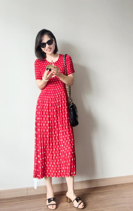 三宅牙签褶显瘦桑蚕丝南韩丝天丝小波点连衣裙 商品图0