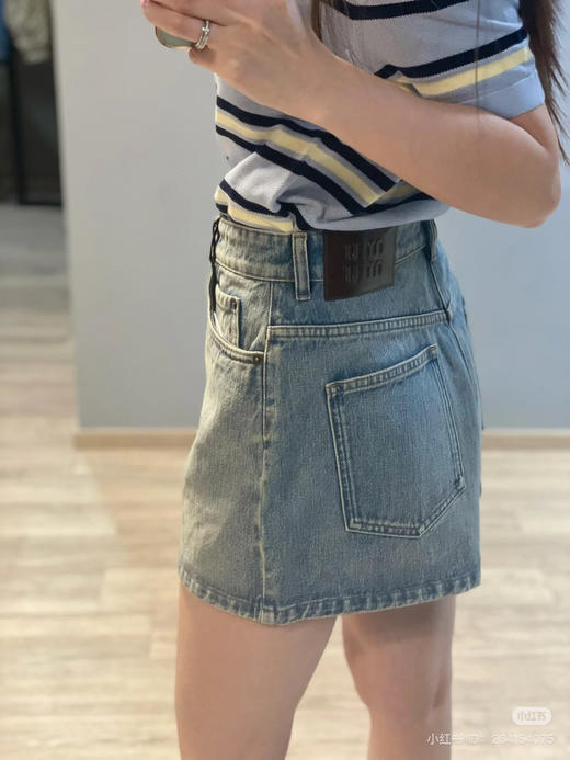 519-10 独家圆正 miu 重工酵素水洗 高腰A字版型 复古时髦牛仔短裤 热裤 我穿40 商品图0