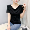 KQL 311H9063纯色V领网纱短袖t恤洋气时髦休闲小衫 商品缩略图3
