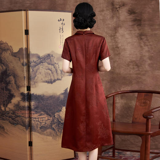 KQ-621627红莨香云纱连衣裙女2025夏季新中式桑蚕丝复古真丝裙子 商品图2