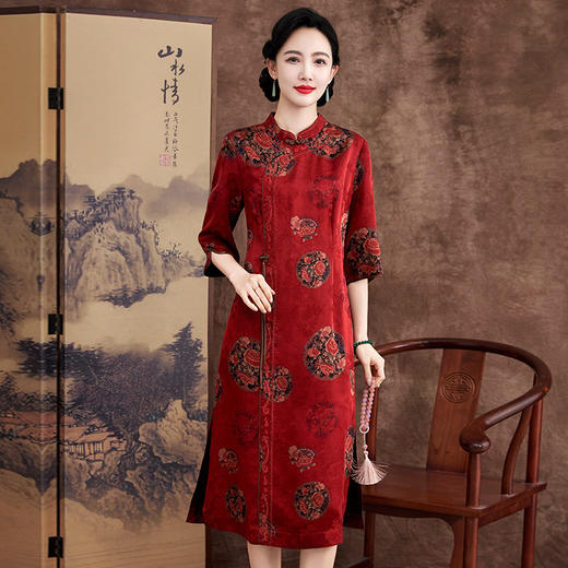 KQ-621622花萝香云纱新款年轻妈妈礼服婚宴喜婆婆结婚旗袍新中式真丝连衣裙 商品图2