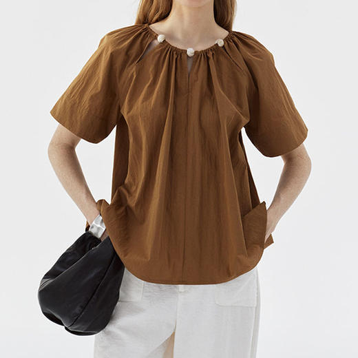 馥迦法式设计感钉珠插肩袖衬衫 商品图4