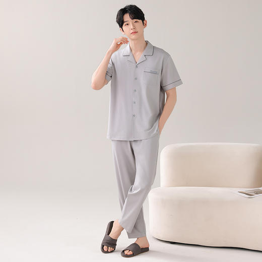 I'd爱帝情侣款棉弹力翻领短袖长裤家居服套装 商品图6