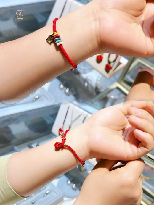 天然朱砂平安扣 五彩环编织红绳+丝绸香囊挂饰 商品图4