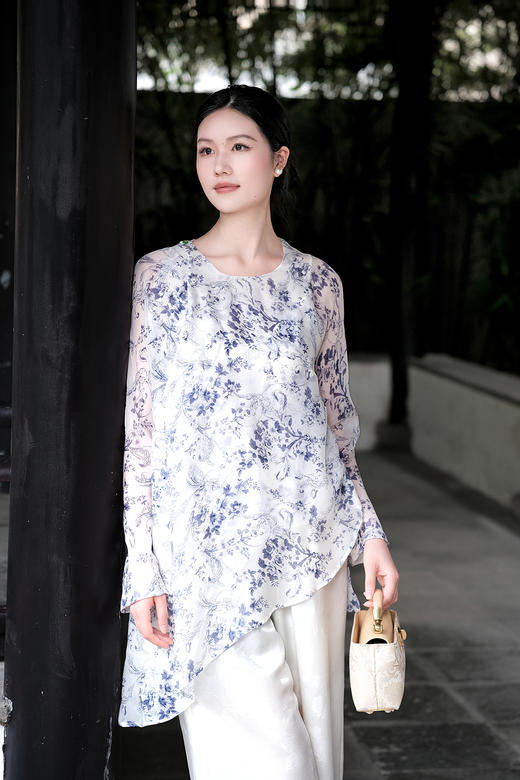 盛唐牡丹| 真丝雪纺斜襟女上衣 商品图8