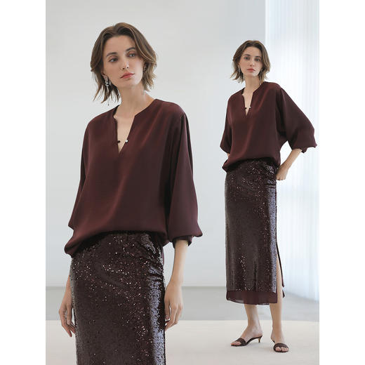 COCOBELLA松弛感仿醋酸质感做净衬衫女商务通勤上衣SR7066-3 商品图1