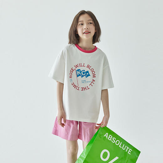 棵初领口撞色印花T恤 860T24089 商品图4