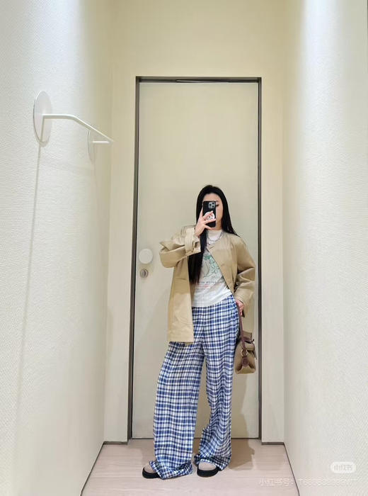 夏日时髦蓝格纹神裤 商品图1