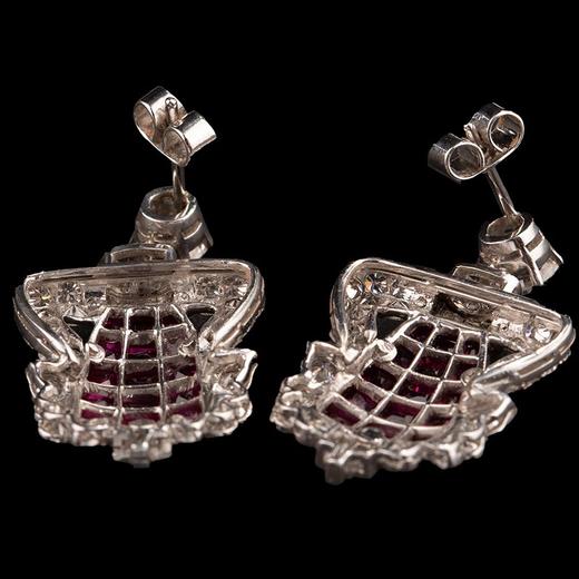 独角鹿西洋古董 英国出品装饰艺术风格铂金镶嵌红宝石及钻石耳坠一对 商品图4