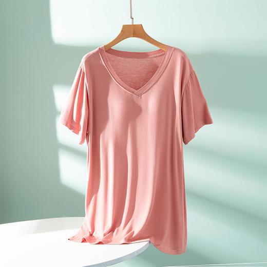 丁摩 莫代尔带胸垫短袖T恤女夏外穿薄款免穿文胸内搭打底衫中长款上衣5ZF-5193 商品图5