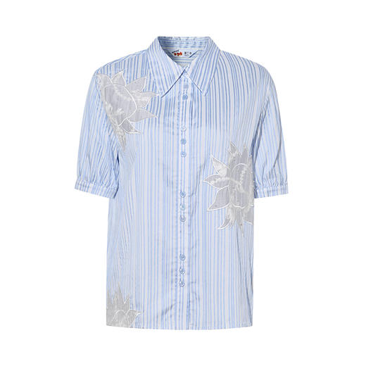 两三事 光影诗行 2025夏季新款文艺风刺绣条纹衬衫女宽松 商品图4