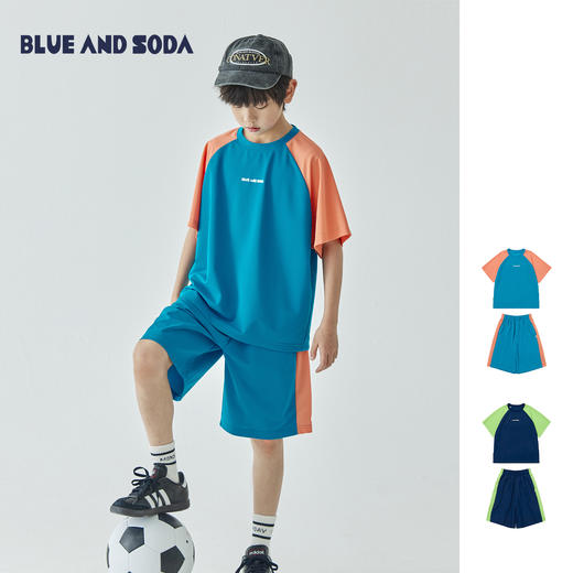 蓝汽水拼色插肩袖T恤859B24443&拼色短裤859B24455 商品图0