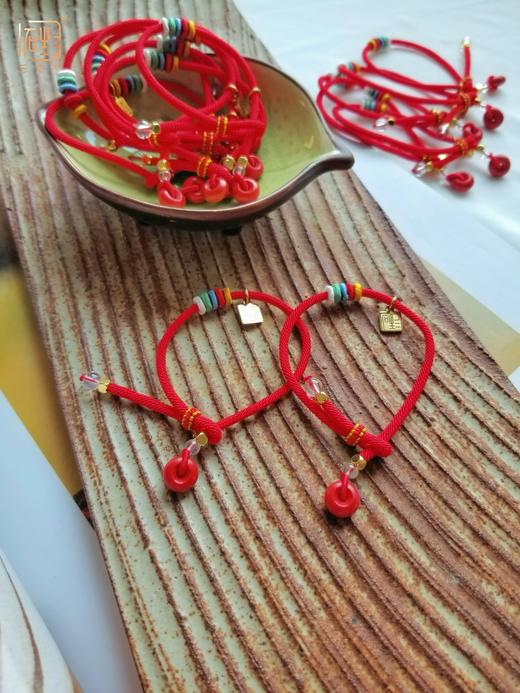 天然朱砂平安扣 五彩环编织红绳+丝绸香囊挂饰 商品图1