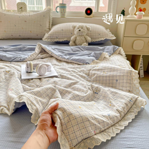福利款 !有氧木棉皱皱泡泡纱夏被四件套 夏被+床单+枕套全搞定 非全棉 可水洗机洗 商品图1