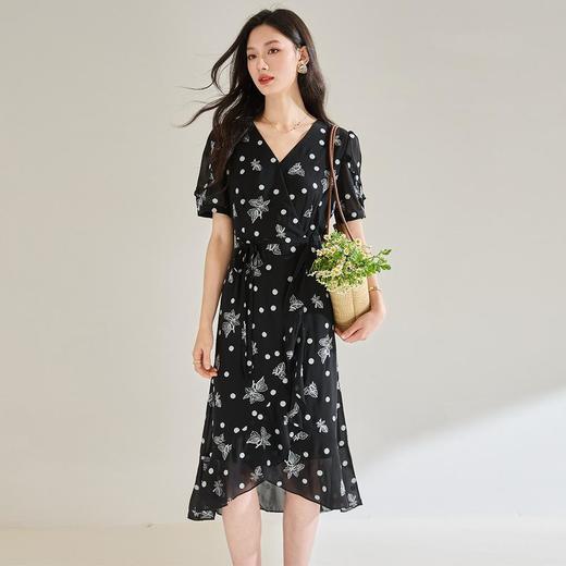 「高货sh」全新升级【铂金会员293/天猫389/差价96】(14232)洛诗琳2025夏季优雅淑女度假风系带轻薄雪纺收腰连衣裙女 商品图0