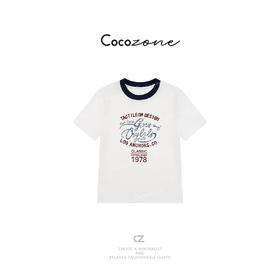 COCO ZONE 刘一一 时尚字母印花拼色显瘦圆领短袖T恤CD1A0640
