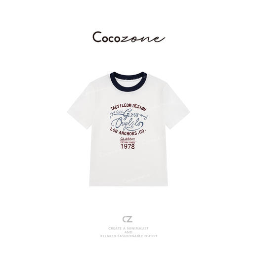 COCO ZONE 刘一一 时尚字母印花拼色显瘦圆领短袖T恤CD1A0640 商品图0